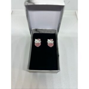 🎀 Hello Kitty Pink Rhinestone Heart Stud Earrings | New | Gift Ready 🎀